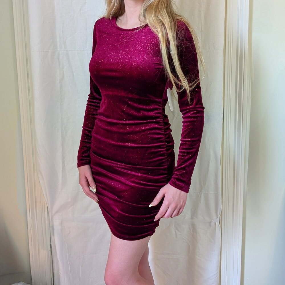 Crystal Doll Sparkle Velvet Bodycon Dress | XS | Cranberry | NWT